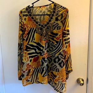 NWOT Glam, luxe sheer top + free silky camisole.  Excellent condition.